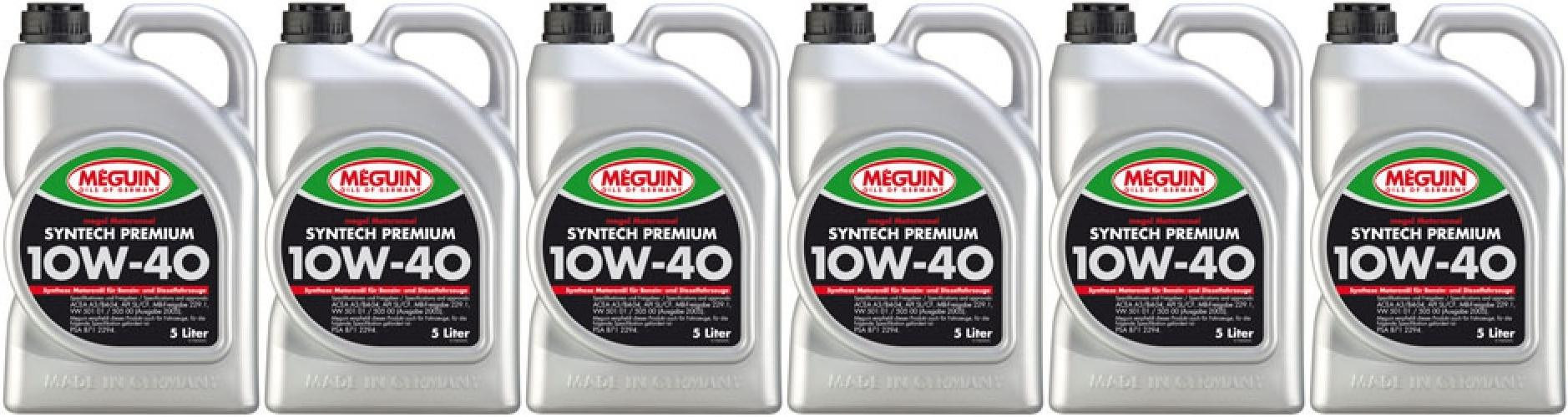 Meguin megol 4338 Motoröl Syntech Premium SAE 10W-40 6x 5 = 30 Liter