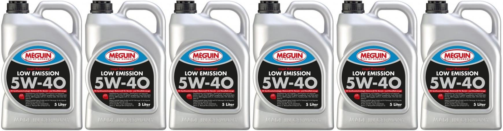 Meguin megol 6574 Motoröl Low Emission SAE 5W-40 6x 5 = 30 Liter
