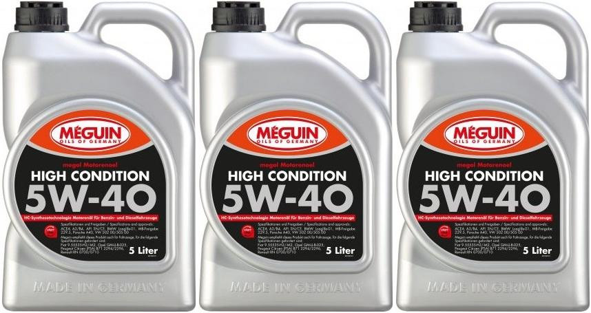 Meguin megol 3198 Motoröl High Condition SAE 5W-40 3x 5 = 15 Liter