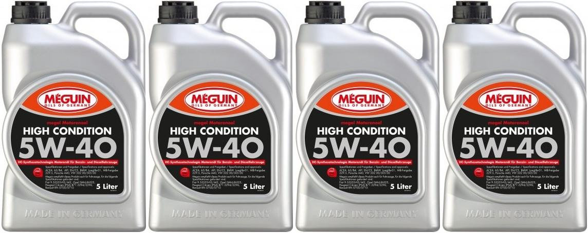 Meguin megol 3198 Motoröl High Condition SAE 5W-40 4x 5 = 20 Liter