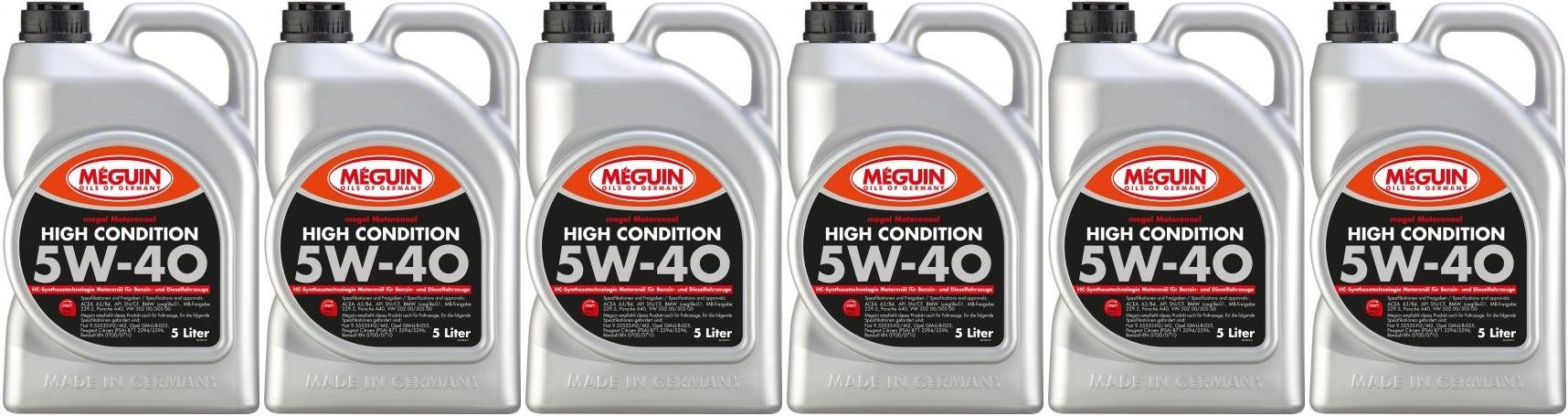 Meguin megol 3198 Motoröl High Condition SAE 5W-40 6x 5 = 30 Liter