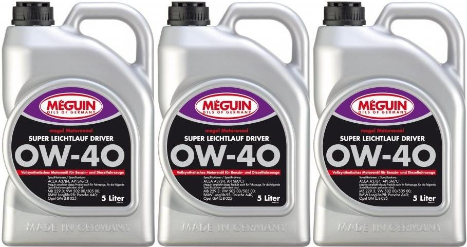 Meguin megol 4895 Motoröl Super Leichtlauf Driver SAE 0W-40 3x 5 = 15 Liter