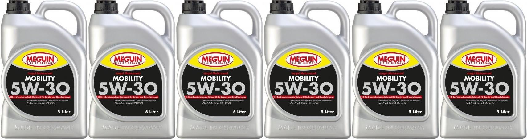 Meguin megol 3182 Motoröl Mobility SAE 5W-30 6x 5 = 30 Liter