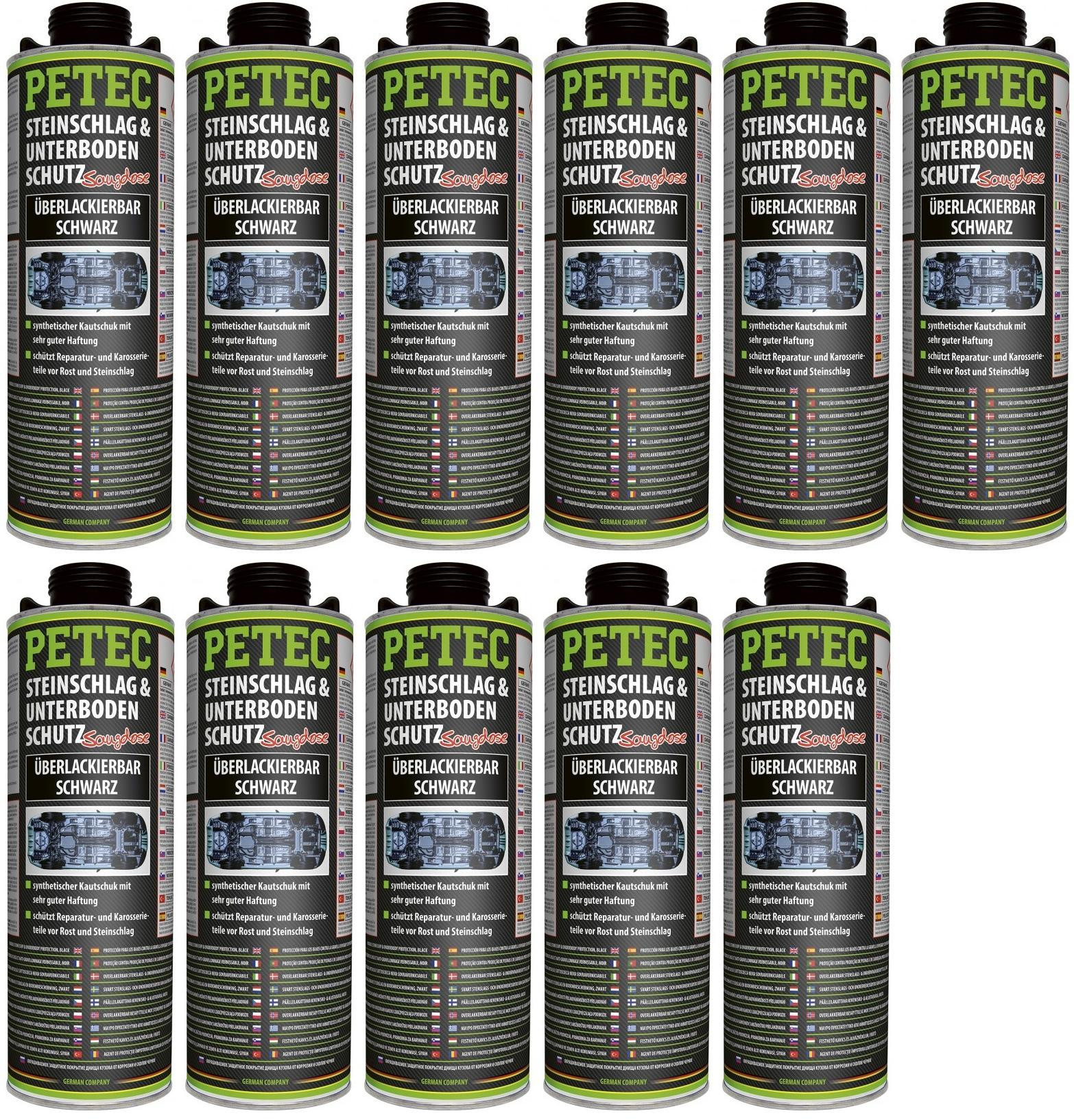 Petec Unterbodenschutz, Überlackierbar schwarz 1000ml Saugdose 11x1l=11 Liter