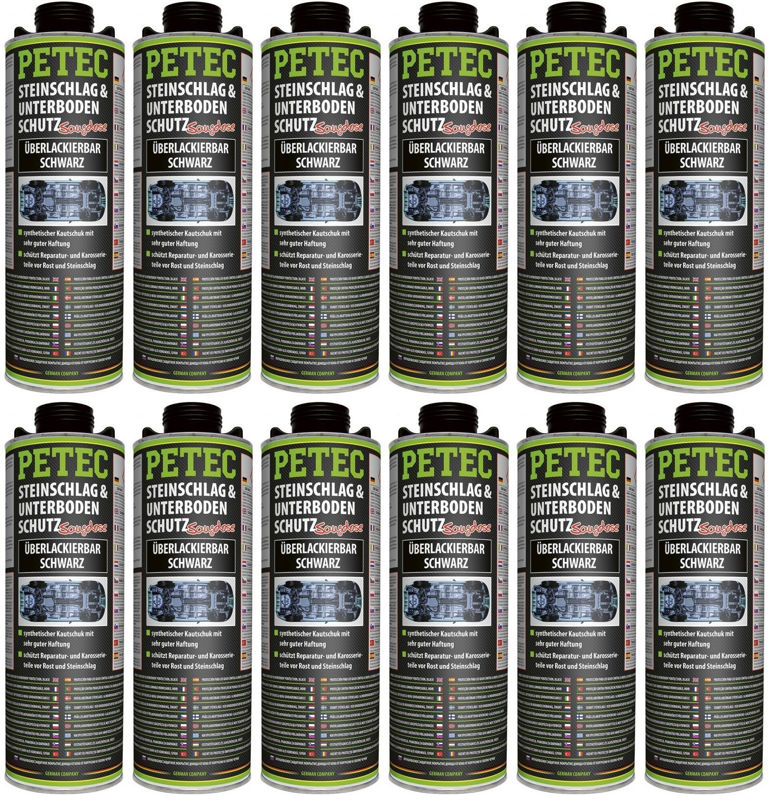 Petec Unterbodenschutz, Überlackierbar schwarz 1000ml Saugdose 12x1l=12 Liter