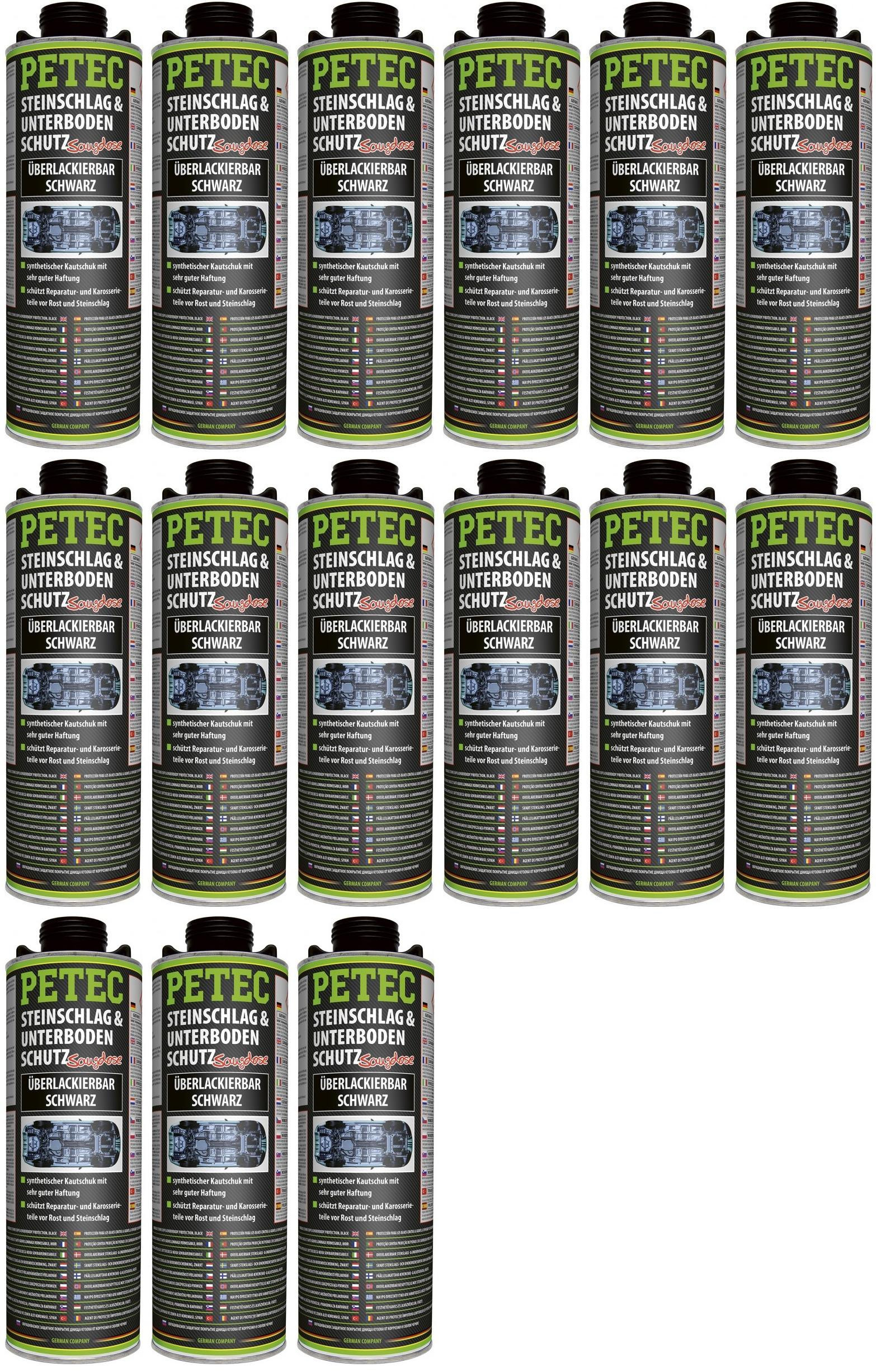 Petec Unterbodenschutz, Überlackierbar schwarz 1000ml Saugdose 15x1l=15 Liter