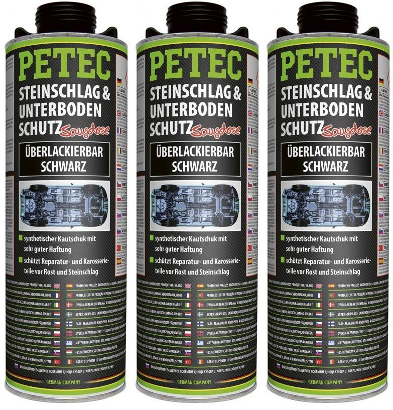 Petec Unterbodenschutz, Überlackierbar schwarz 1000ml Saugdose 3x 1l = 3 Liter
