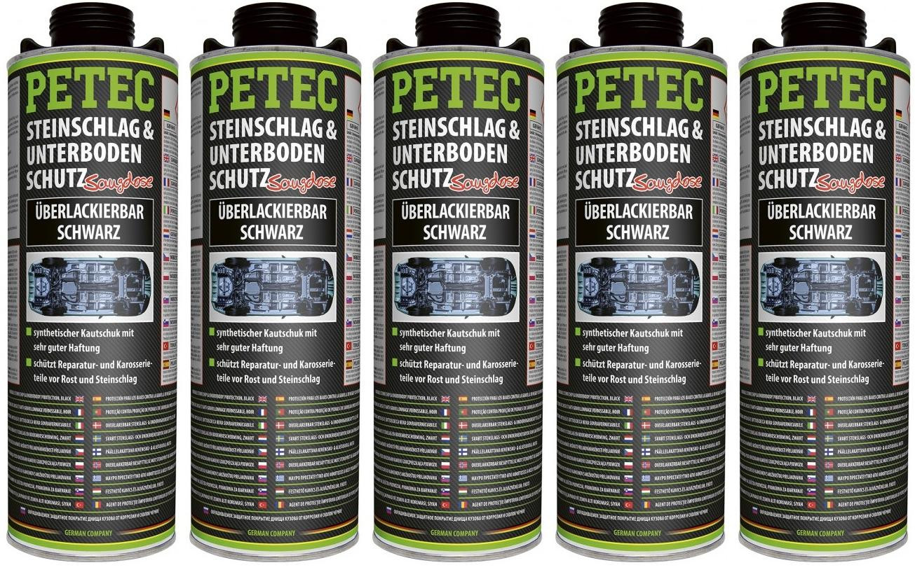 Petec Unterbodenschutz, Überlackierbar schwarz 1000ml Saugdose 5x 1l = 5 Liter