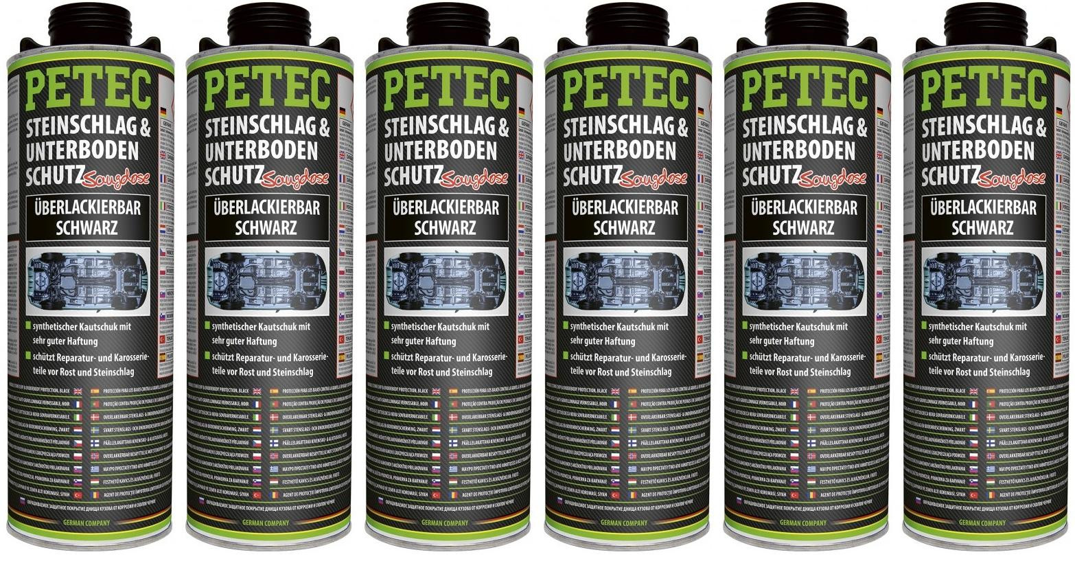 Petec Unterbodenschutz, Überlackierbar schwarz 1000ml Saugdose 6x 1l = 6 Liter