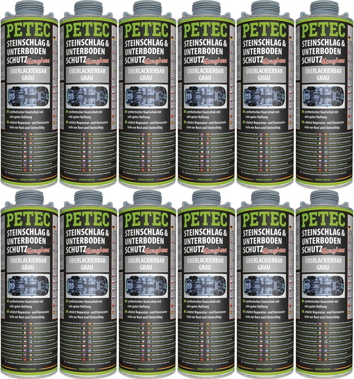 Petec Unterbodenschutz, Überlackierbar grau 1000ml Saugdose 12x 1l = 12 Liter