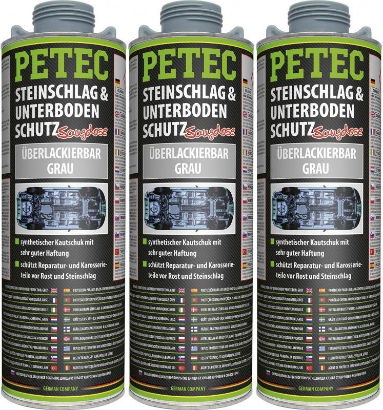 Petec Unterbodenschutz, Überlackierbar grau 1000ml Saugdose 3x 1l = 3 Liter