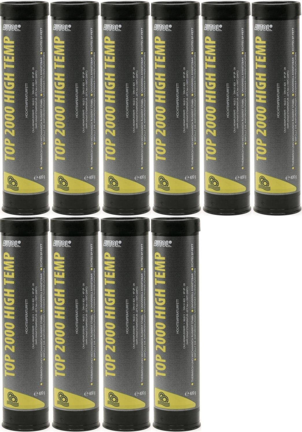 AUTOL TOP 2000 HIGH TEMP Lagerfett Hochtemperatur Fett Kartusche 10x 400 Gramm