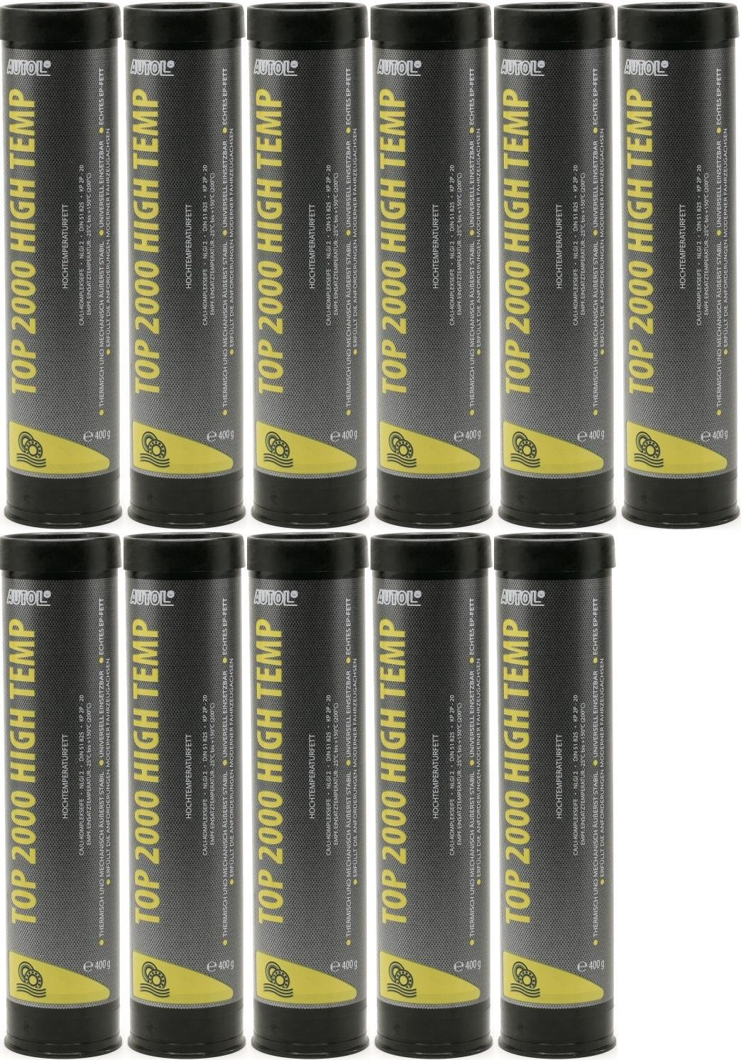 AUTOL TOP 2000 HIGH TEMP Lagerfett Hochtemperatur Fett Kartusche 11x 400 Gramm
