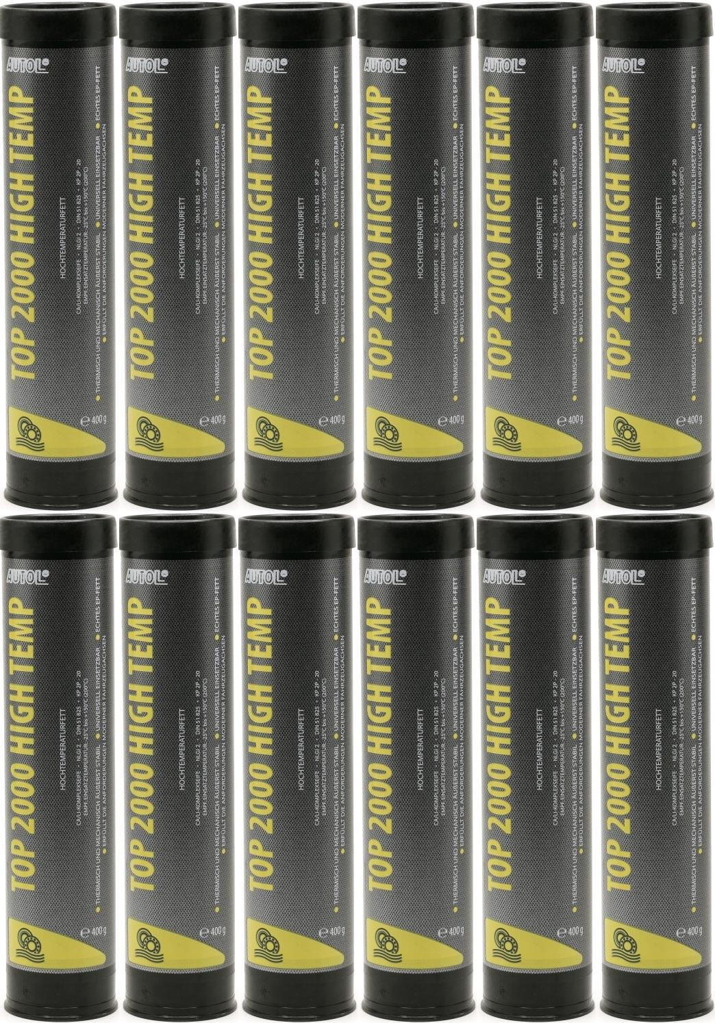 AUTOL TOP 2000 HIGH TEMP Lagerfett Hochtemperatur Fett Kartusche 12x 400 Gramm