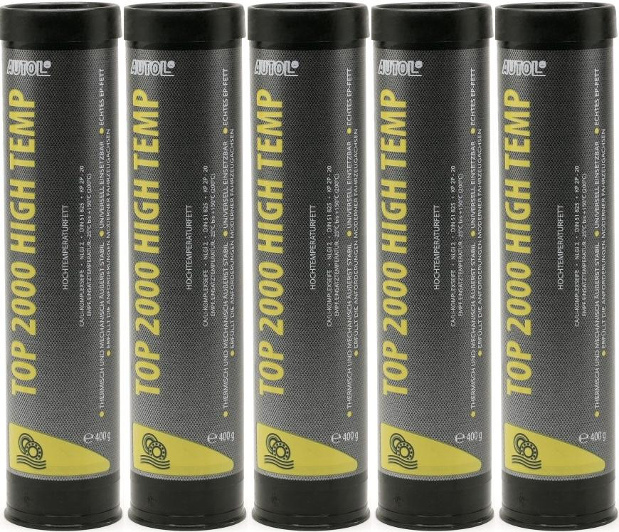 AUTOL TOP 2000 HIGH TEMP Lagerfett Hochtemperatur Fett Kartusche 5x 400 Gramm