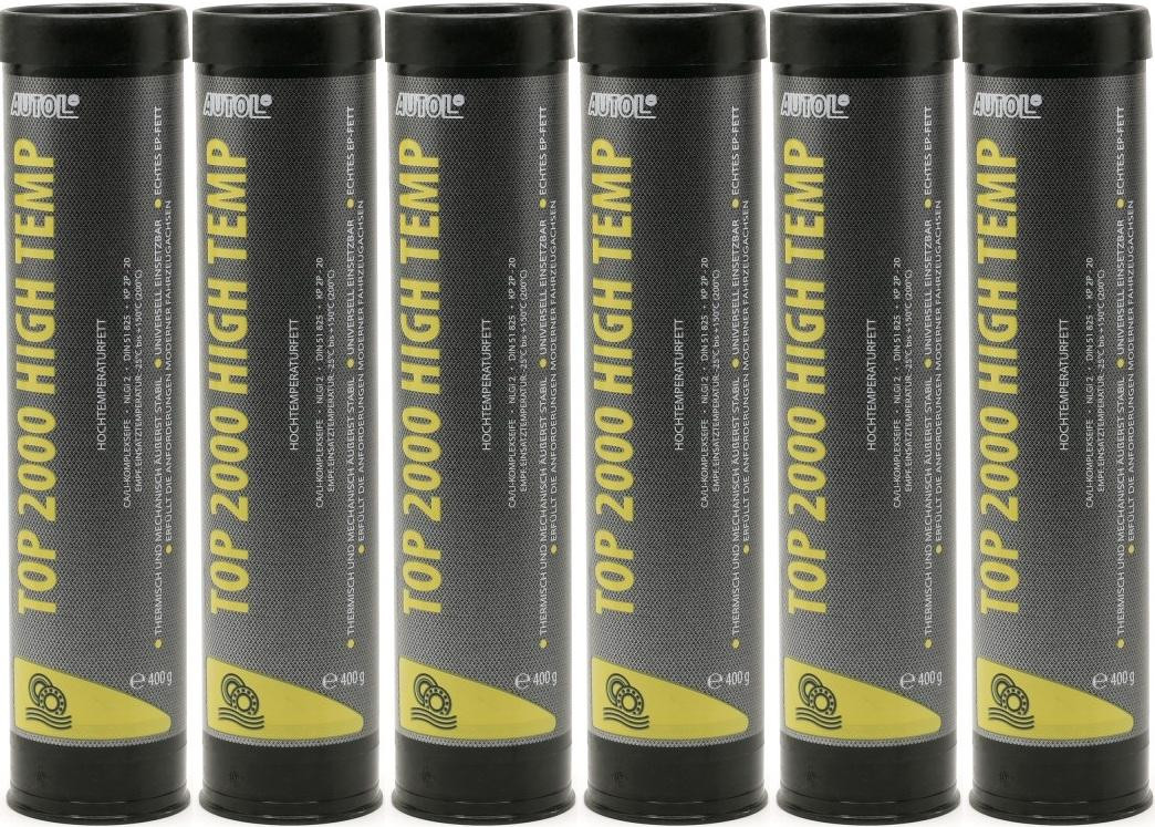 AUTOL TOP 2000 HIGH TEMP Lagerfett Hochtemperatur Fett Kartusche 6x 400 Gramm