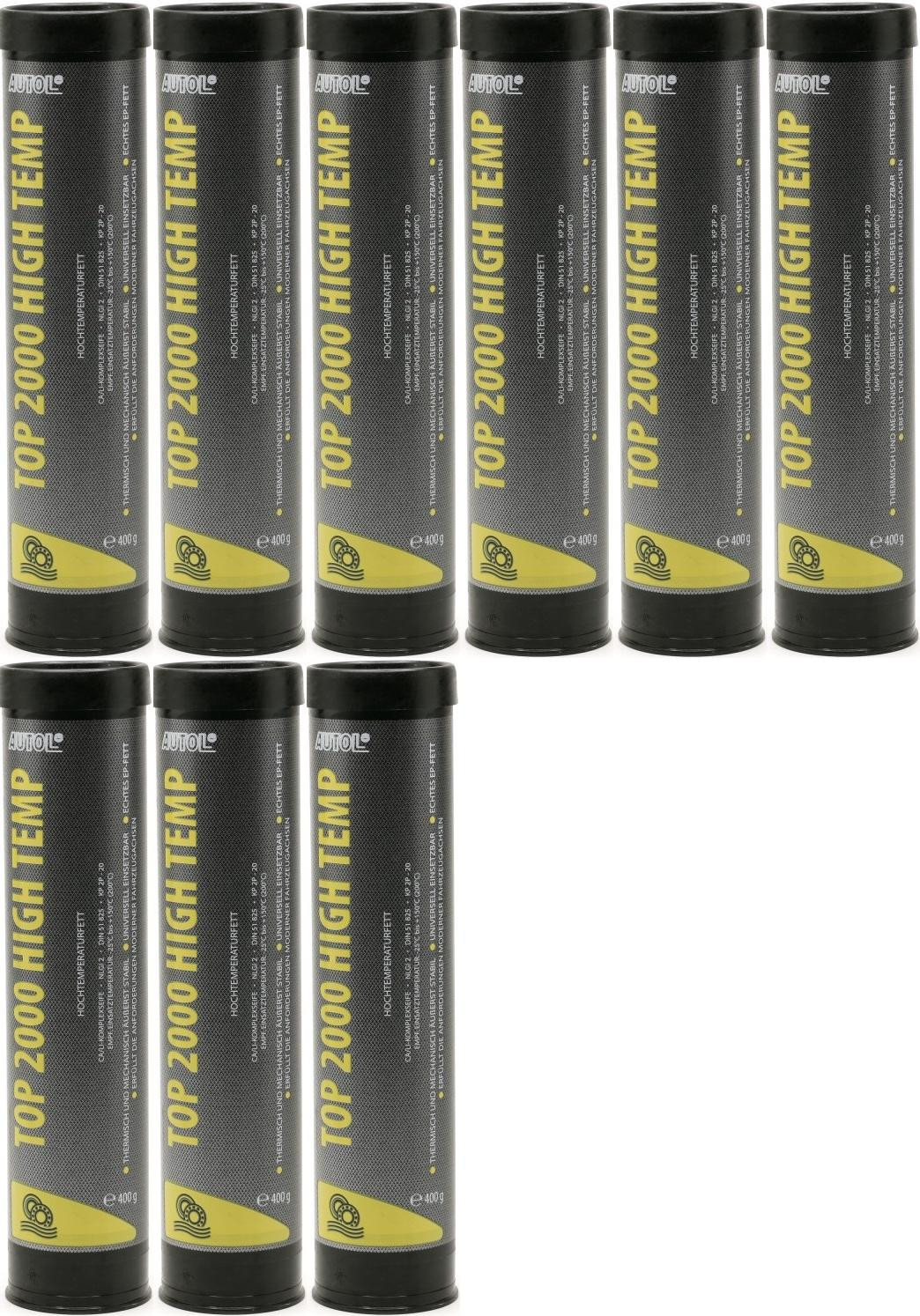AUTOL TOP 2000 HIGH TEMP Lagerfett Hochtemperatur Fett Kartusche 9x 400 Gramm