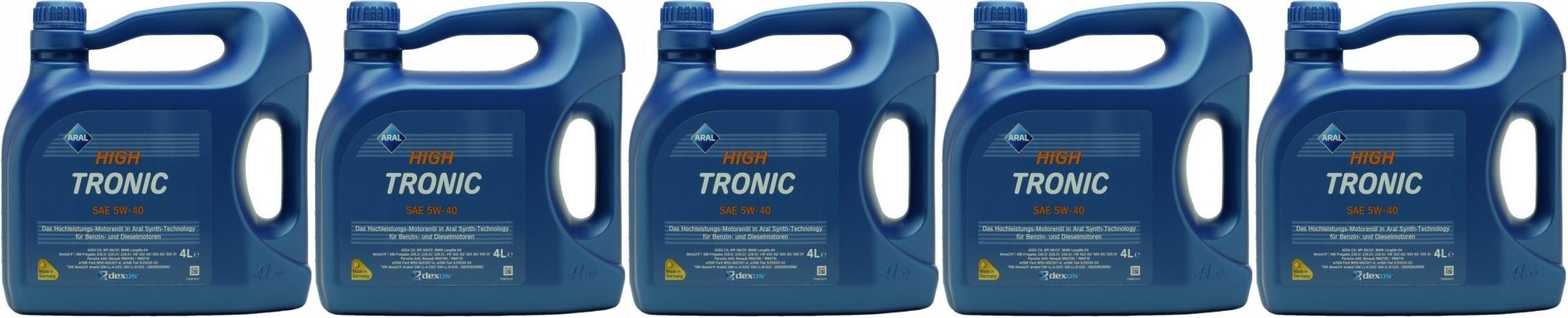 Aral High Tronic 5W-40 Motoröl 5x 4l = 20 Liter