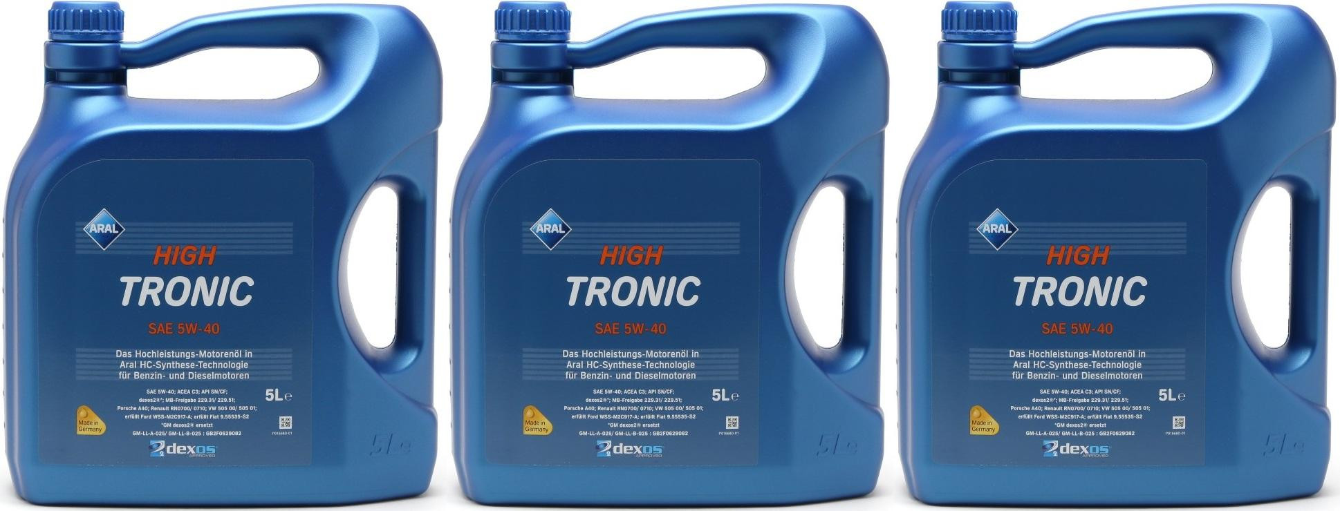 Aral High Tronic 5W-40 Motoröl 3x 5 = 15 Liter