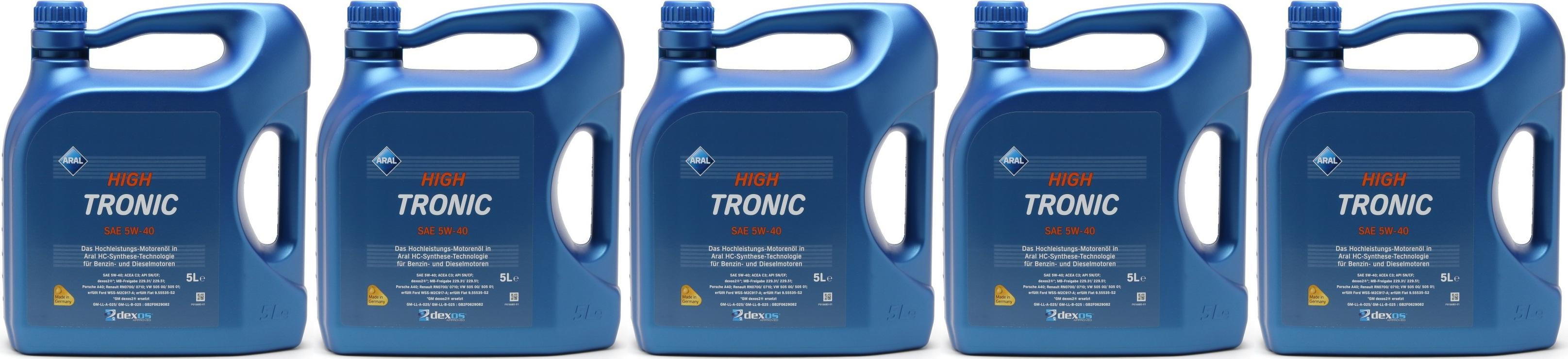 Aral High Tronic 5W-40 Motoröl 5x 5 = 25 Liter