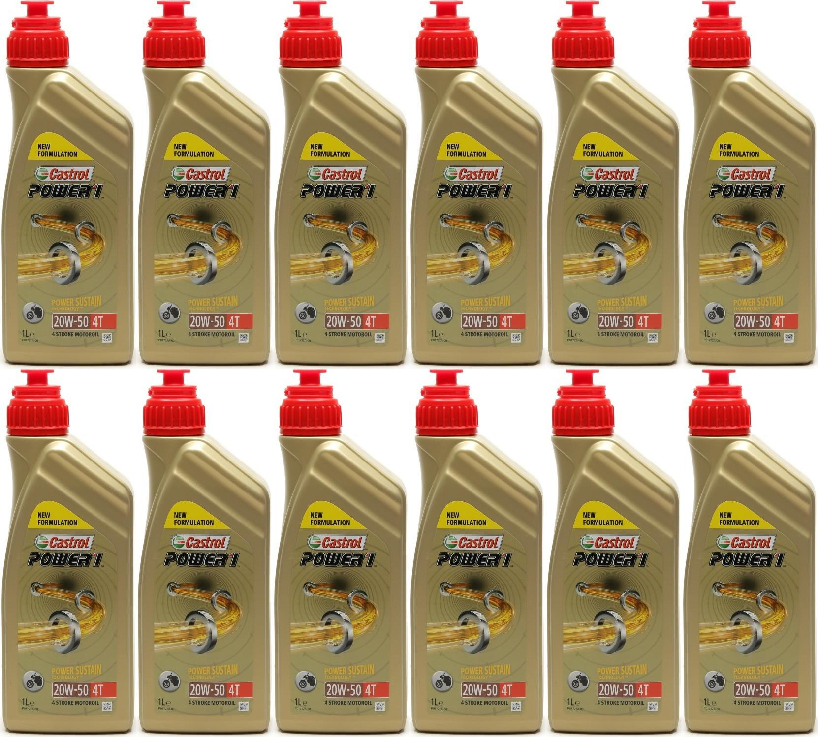 Castrol Power 1 4T 20W-50 Motorrad Motoröl 12x 1l = 12 Liter