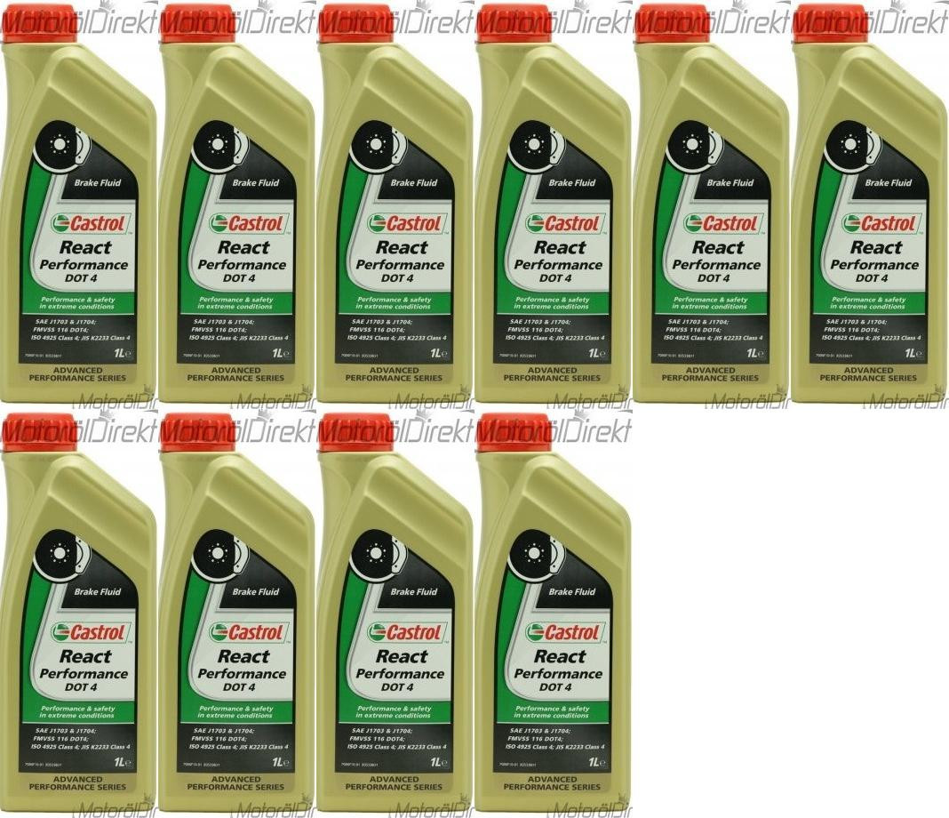 Castrol React Performance DOT 4 Bremsflüssigkeit 10x 1l = 10 Liter