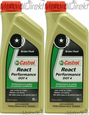 Castrol React Performance DOT 4 Bremsflüssigkeit 2x 1l = 2 Liter