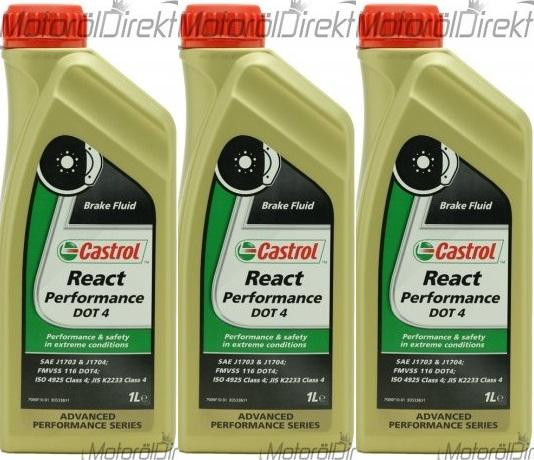 Castrol React Performance DOT 4 Bremsflüssigkeit 3x 1l = 3 Liter
