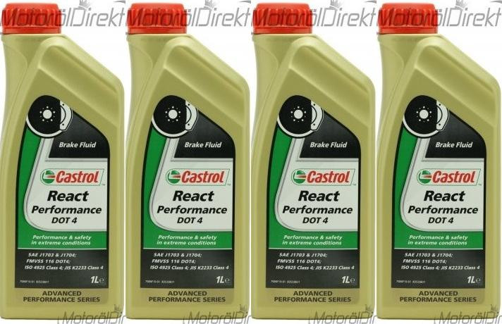 Castrol React Performance DOT 4 Bremsflüssigkeit 4x 1l = 4 Liter