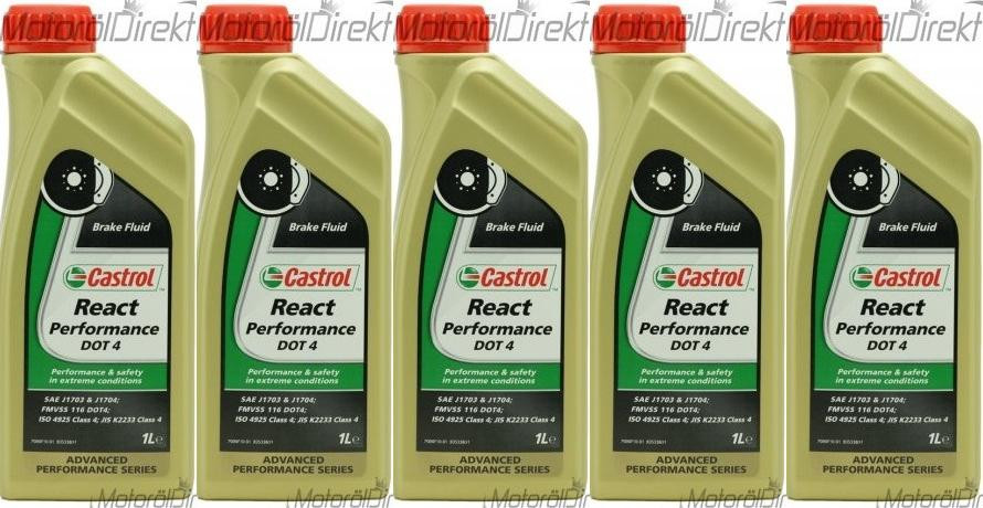 Castrol React Performance DOT 4 Bremsflüssigkeit 5x 1l = 5 Liter