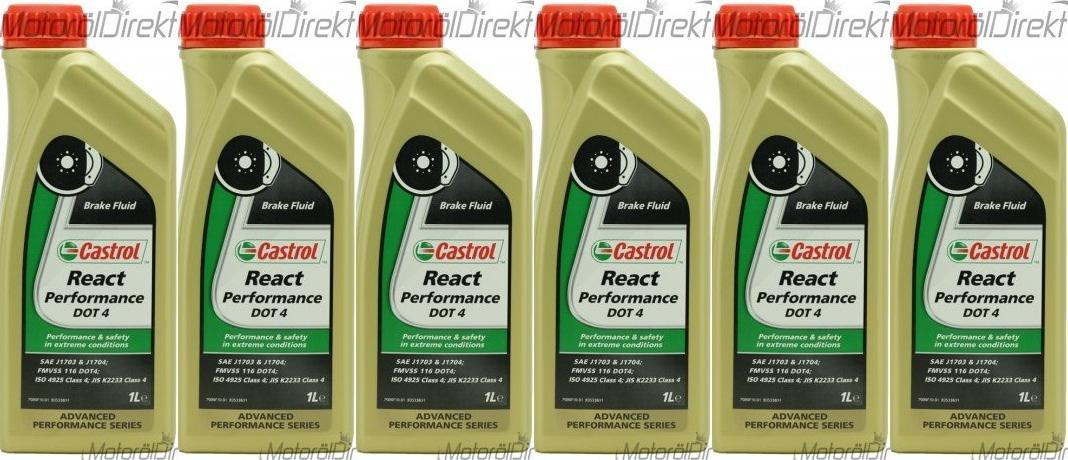 Castrol React Performance DOT 4 Bremsflüssigkeit 6x 1l = 6 Liter
