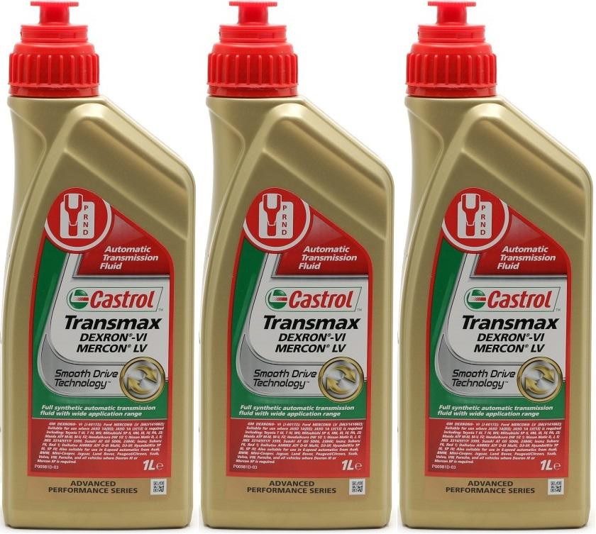 Castrol Transmax Dexron-VI Mercon LV Automatik Getriebeöl 3x 1l = 3 Liter