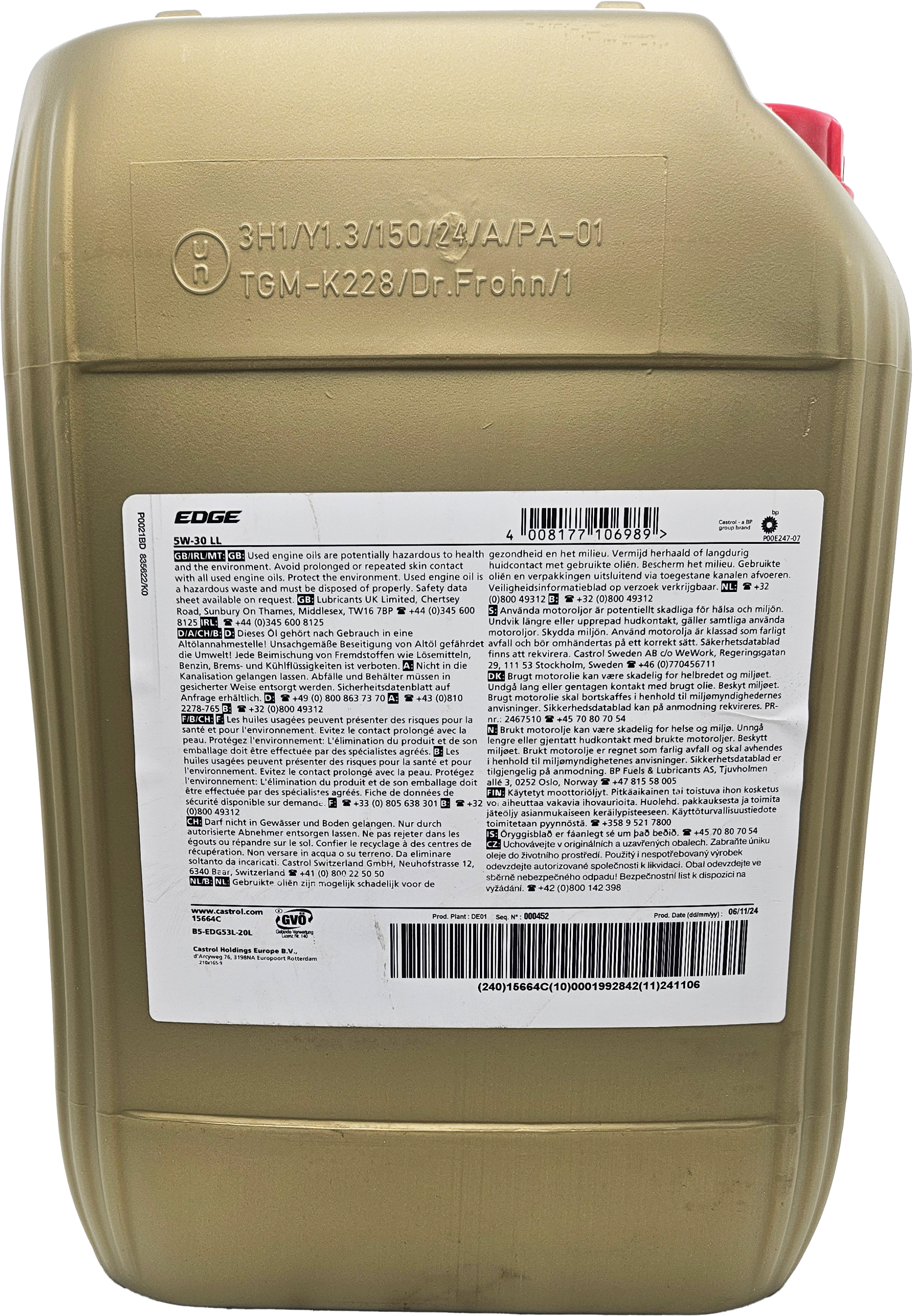 Castrol Edge 5W-30 LL Motoröl 20l Kanister