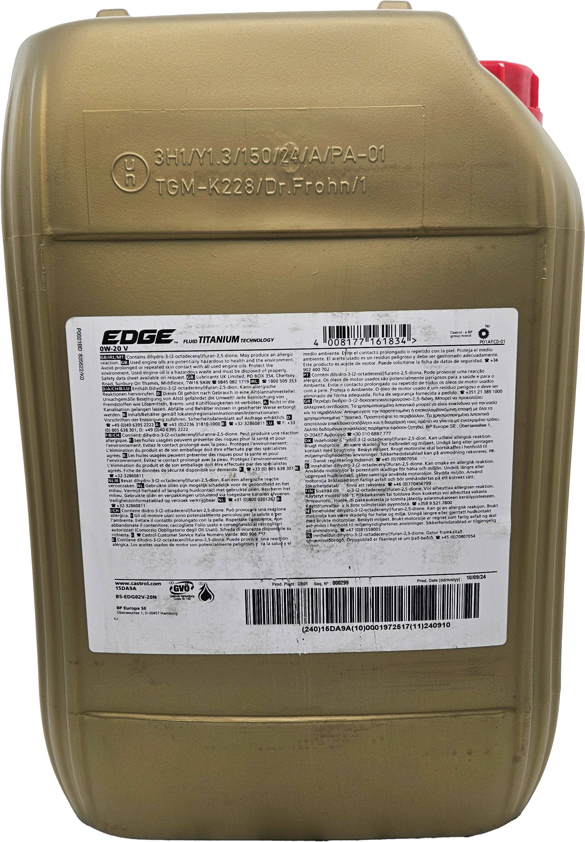Castrol Edge V 0W-20 Motoröl 20l Kanister