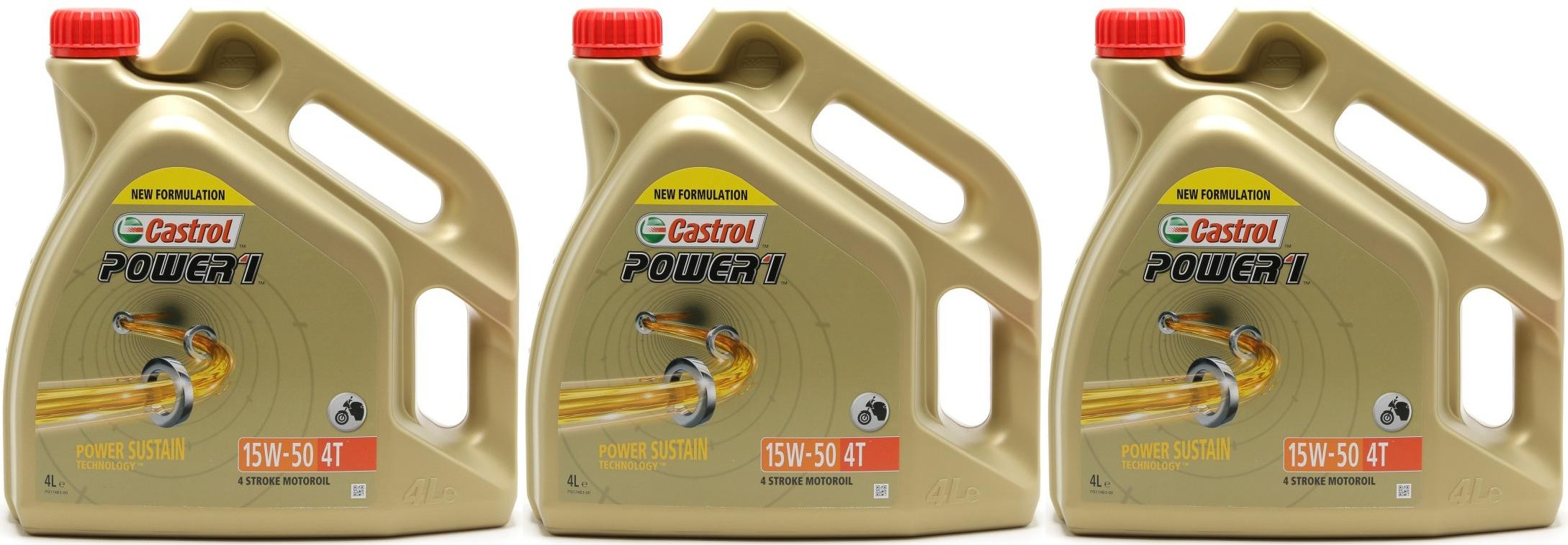 Castrol Power 1 4T 15W-50 Motoröl 3x 4l = 12 Liter