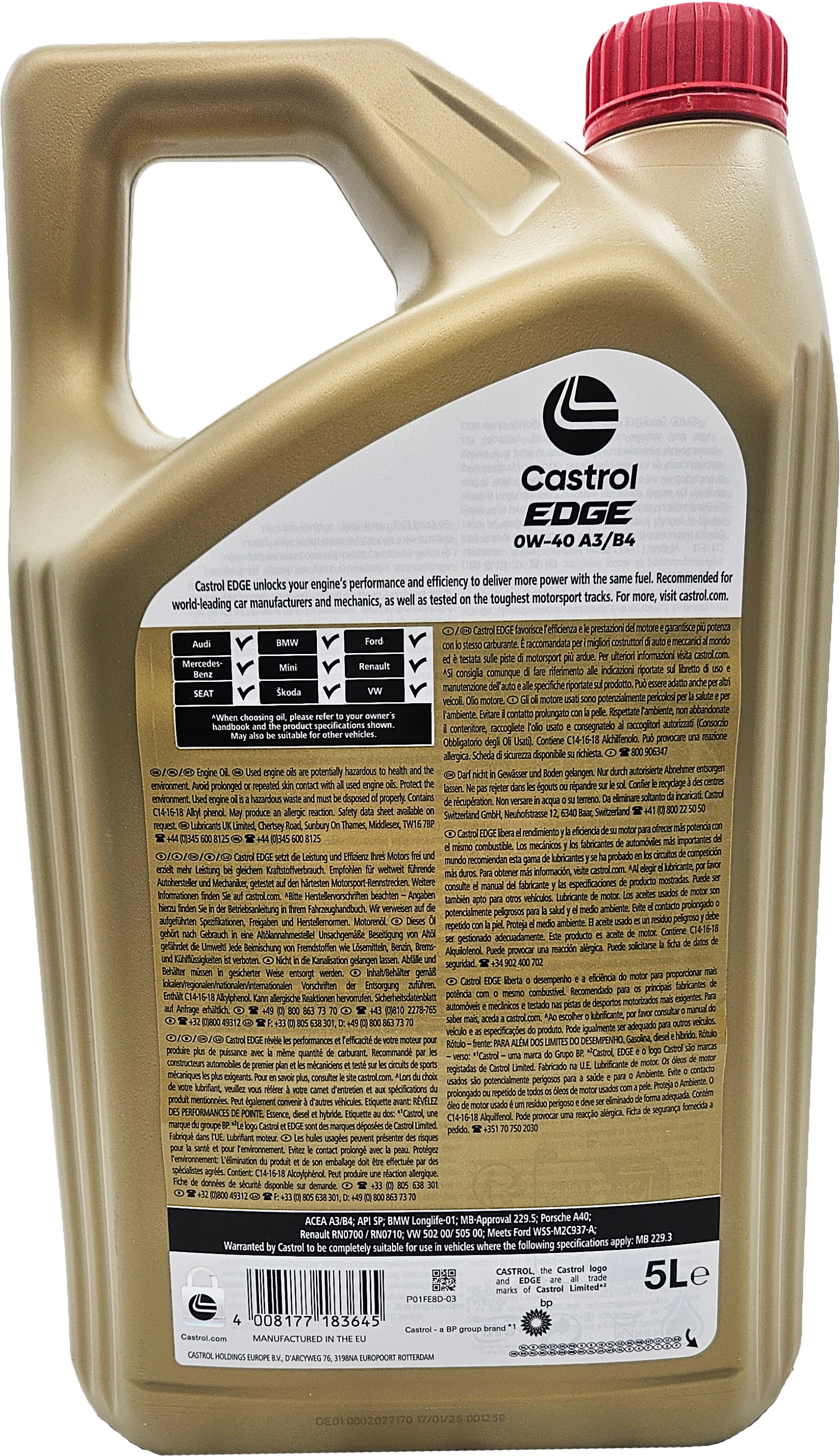 Castrol Edge Fluid Titanium (ex. FST) 0W-40 A3/B4 Motoröl 5l Kanne