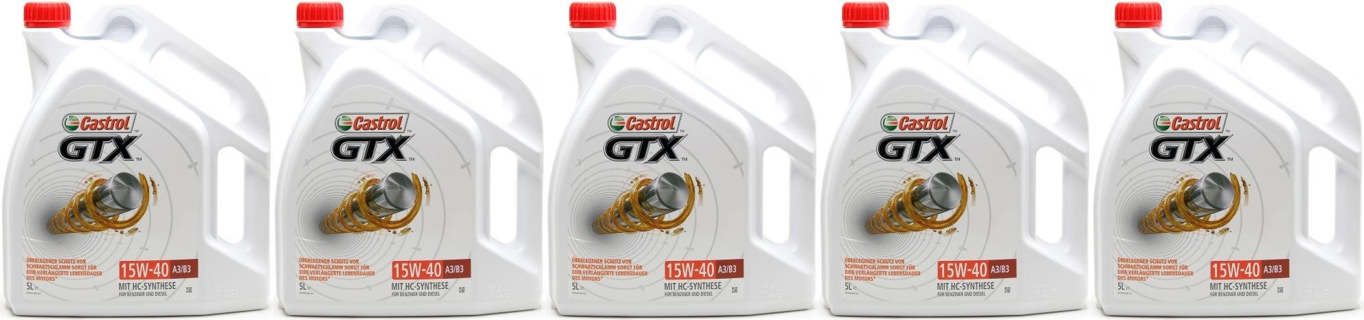 Castrol GTX 15W-40 A3/B3 Motoröl 5x 5 = 25 Liter