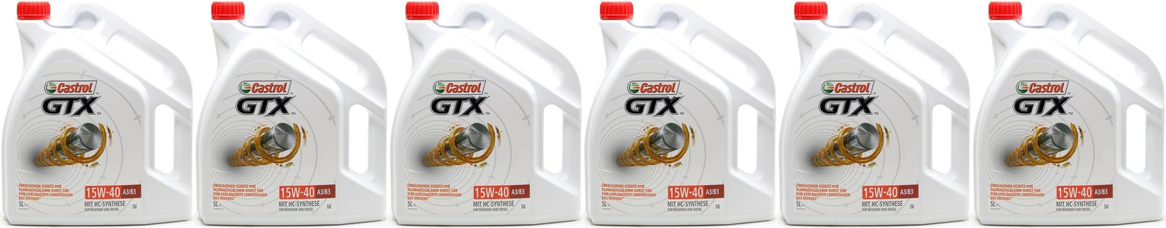 Castrol GTX 15W-40 A3/B3 Motoröl 6x 5 = 30 Liter