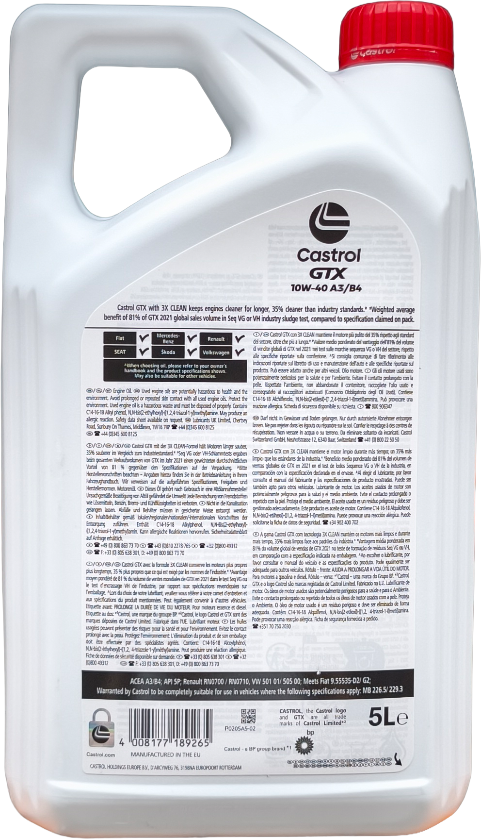 Castrol GTX 10W-40 A3/B4 Motoröl 5l Kanister (ex. Ultraclean)