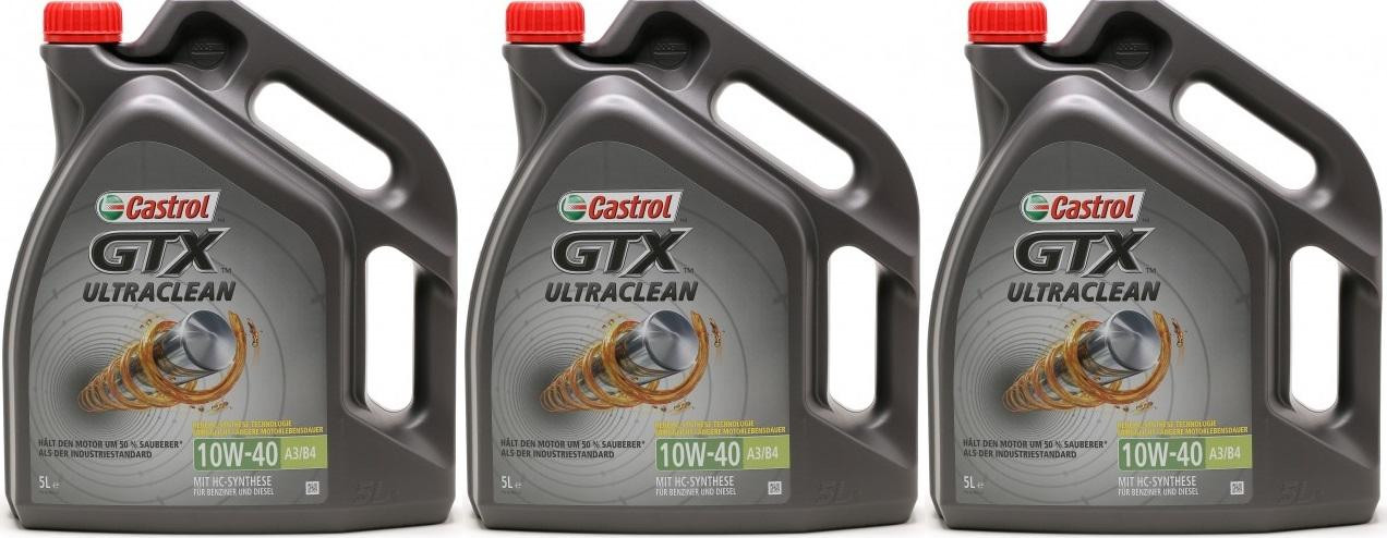 Castrol GTX Ultraclean 10W-40 A3/B4 Diesel & Benziner Motoröl 3x 5 = 15 Liter
