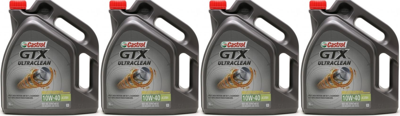 Castrol GTX Ultraclean 10W-40 A3/B4 Diesel & Benziner Motoröl 4x 5 = 20 Liter