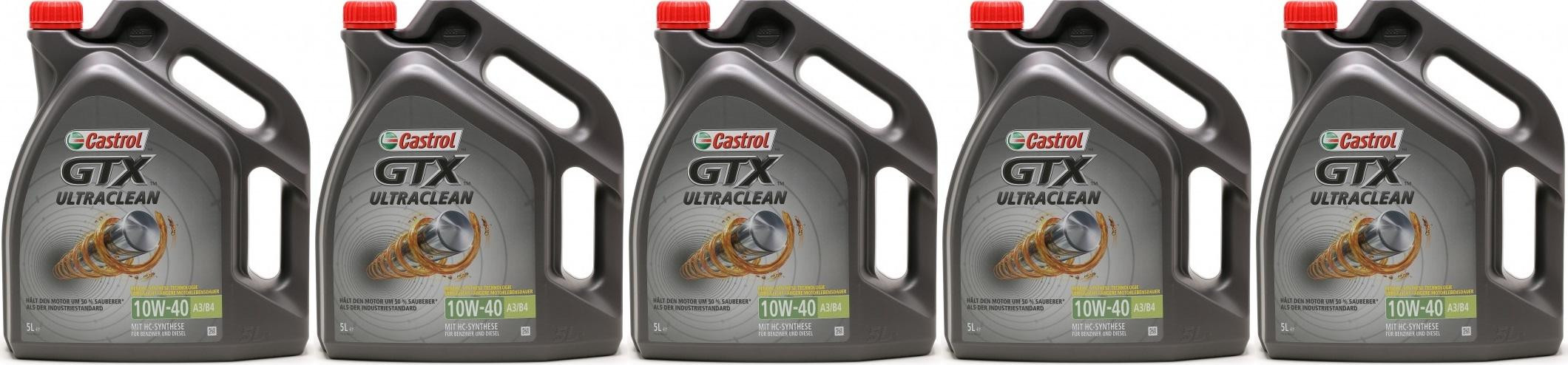 Castrol GTX Ultraclean 10W-40 A3/B4 Diesel & Benziner Motoröl 5x 5 = 25 Liter