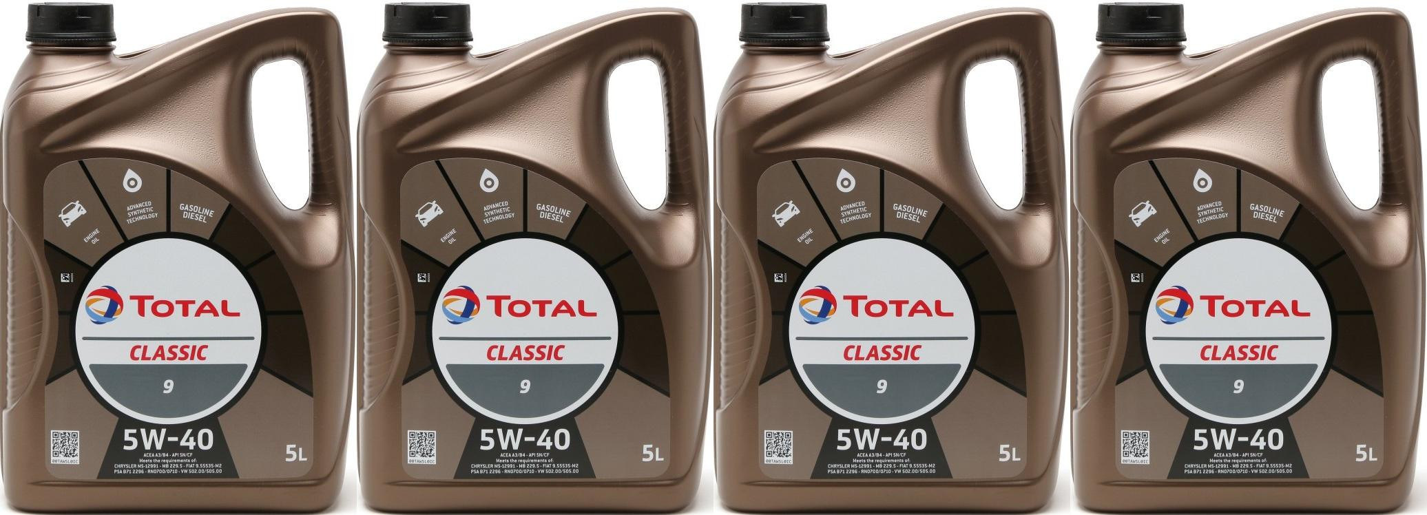 Total Classic 9 5W-40 Motoröl 4x 5 = 20 Liter