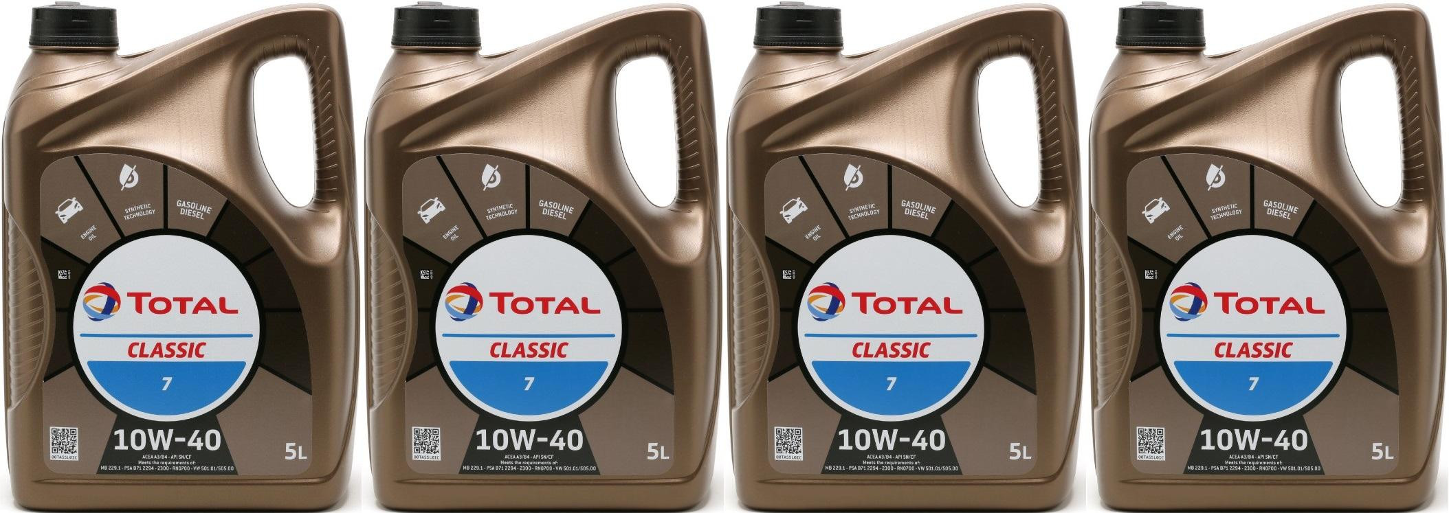 Total Classic 7 10W-40 Motoröl 4x 5 = 20 Liter