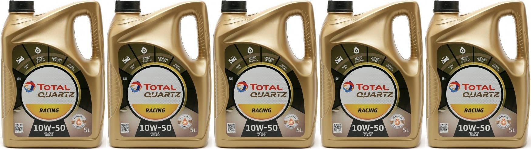 Total Quartz Racing 10W-50 Motoröl 5x 5 = 25 Liter