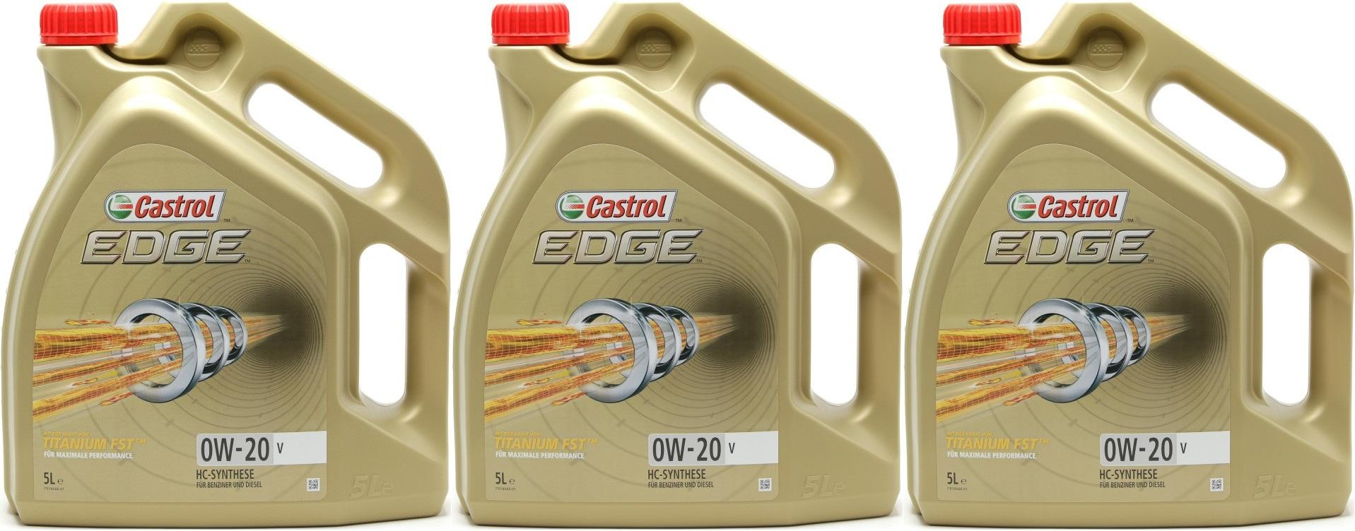 Castrol Edge V 0W-20 Motoröl 3x 5 = 15 Liter