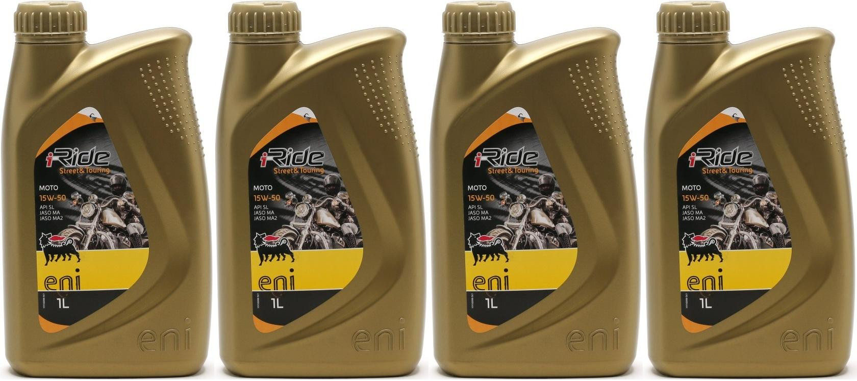 Eni i-Ride Street & Touring Moto 15W-50 Motorrad Motoröl 4x 1l = 4 Liter