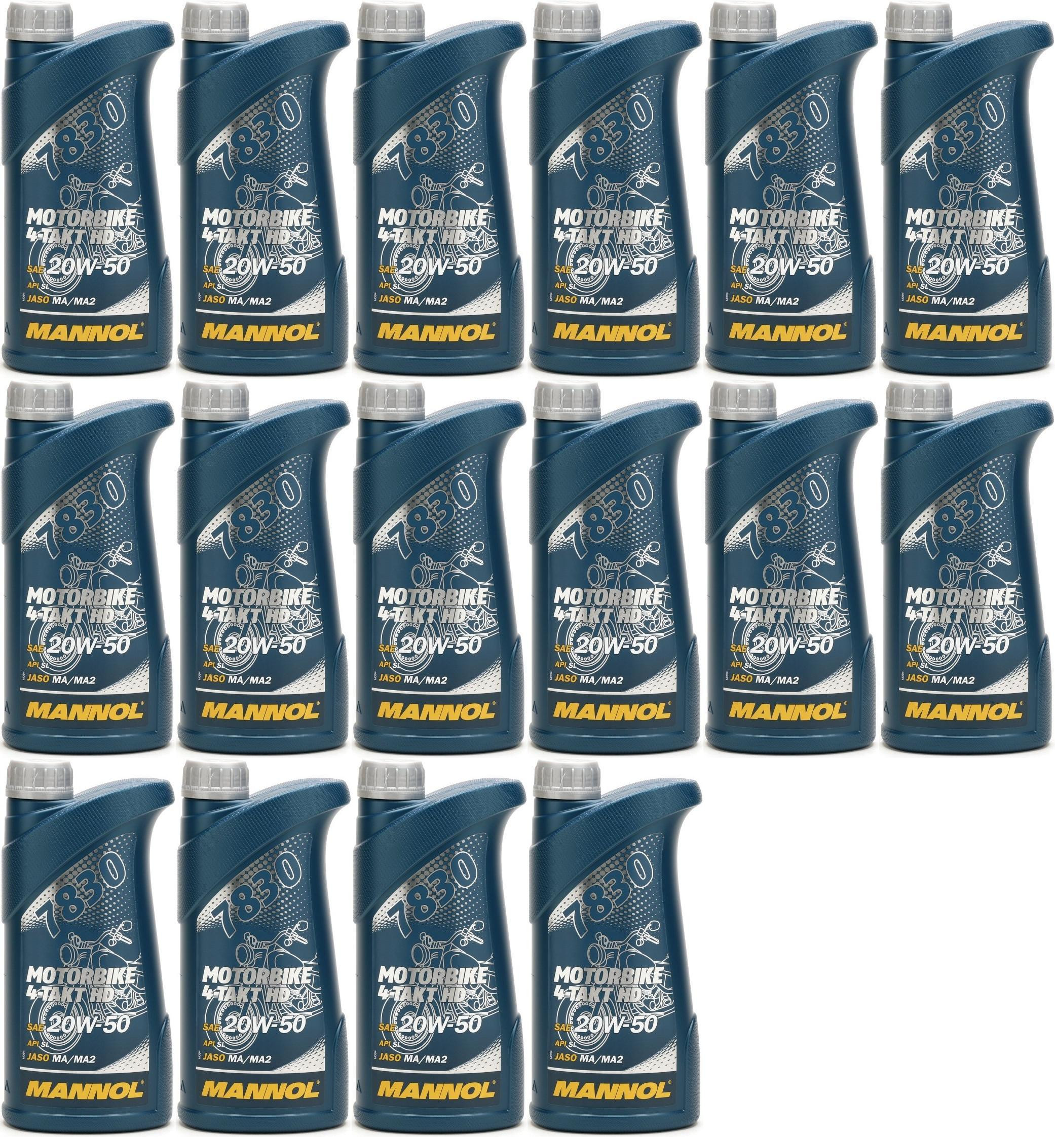 MANNOL 7830 Motorbike 4-Takt HD 20W-50 Motorrad Motoröl 16x 1l = 16 Liter