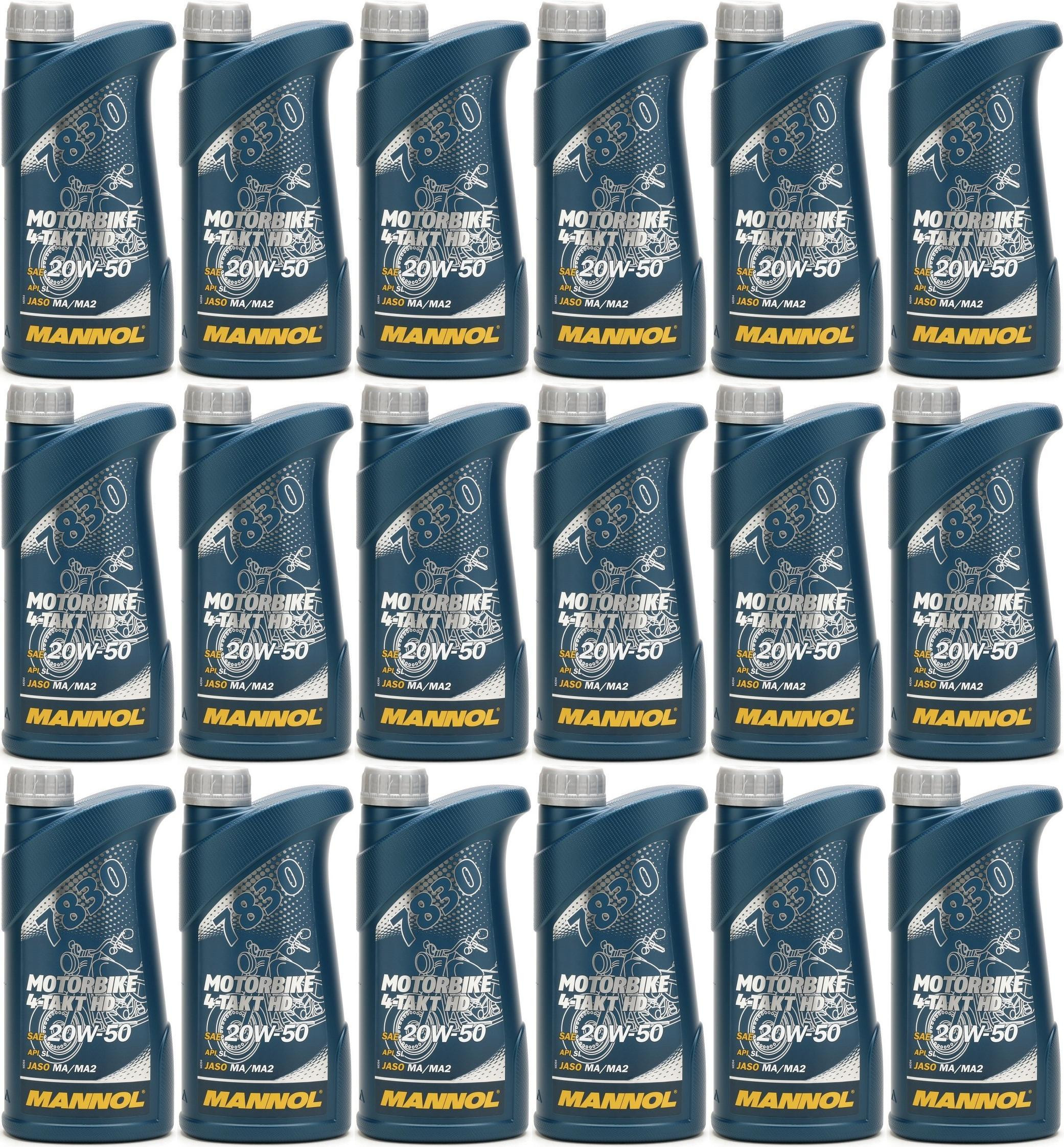 MANNOL 7830 Motorbike 4-Takt HD 20W-50 Motorrad Motoröl 18x 1l = 18 Liter