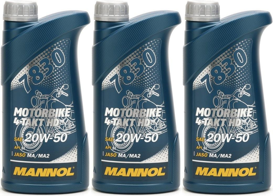 MANNOL 7830 Motorbike 4-Takt HD 20W-50 Motorrad Motoröl 3x 1l = 3 Liter